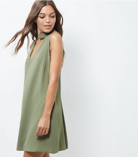 Khaki Textured Choker Tunic Dress | New Look