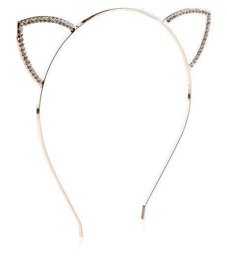 Rose Gold Diamante Cat Ears Headband | New Look