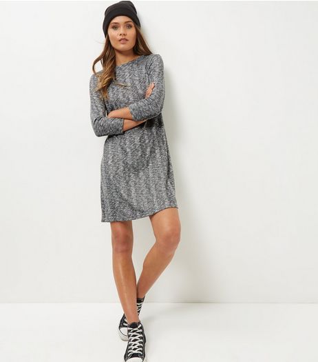 Grey Ribbed Long Sleeve Swing Dress | New Look