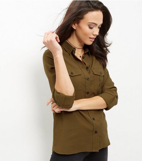 Khaki Roll Sleeve Military Shirt | New Look