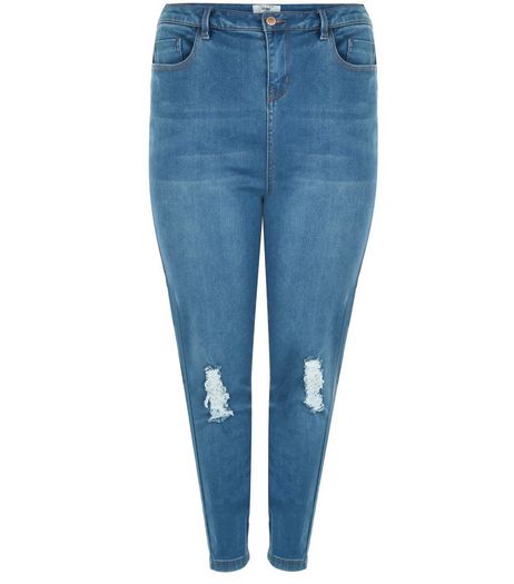 Curves Blue Ripped Knee Skinny Jeans | New Look