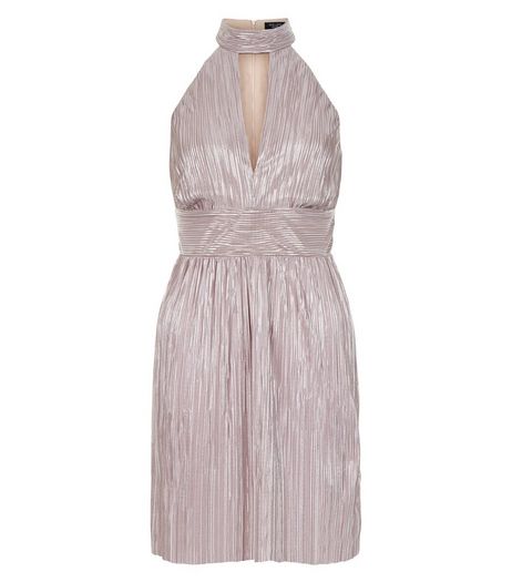 Petite Shell Pink Metallic Pleated Choker Dress | New Look