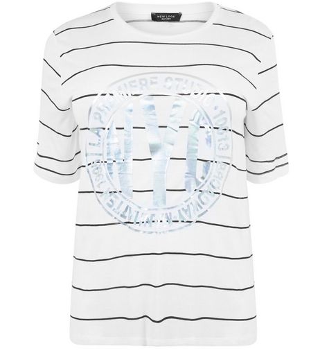 Curves White Stripe Foil NYC Print T-Shirt | New Look