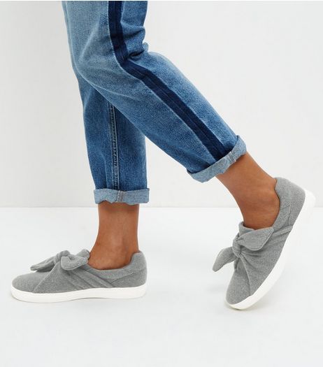Grey Twist Front Slip On Shoes | New Look