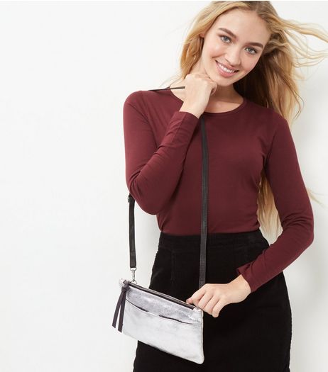 Silver Leather Across Body Bag | New Look