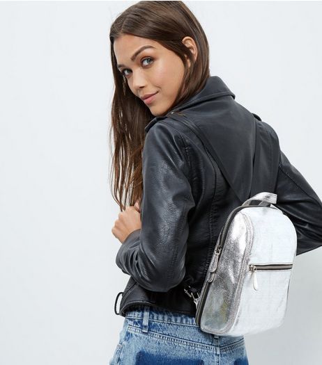 Silver Leather Mini Backpack | New Look