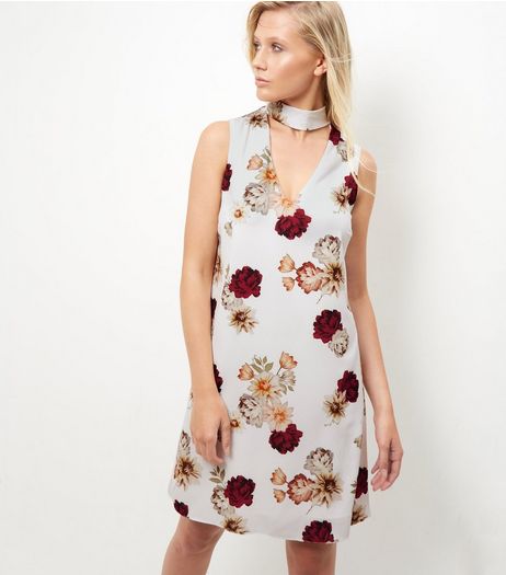 Tall Grey Floral Print Choker Dress | New Look