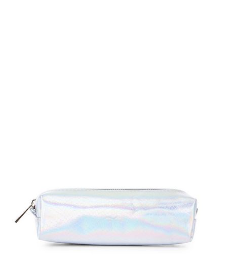 Silver Holographic Snakeskin Texture Pencil Case | New Look