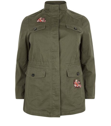 Curves Khaki Tiger Embroidered Shacket | New Look