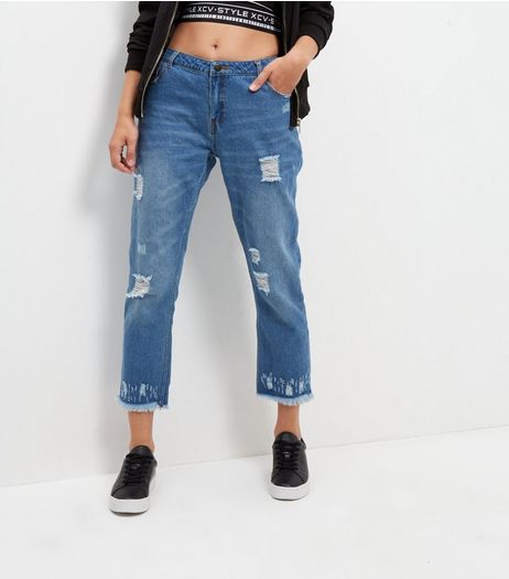 Heartbreak Blue Fray Hem Ripped Straight Leg Jeans | New Look