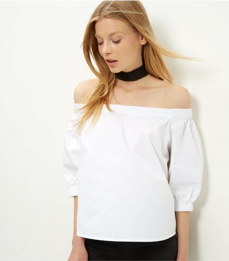 White Bardot Neck 3/4 Sleeve Top | New Look