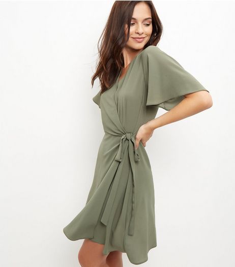 Khaki Tie Side Wrap Front Dress | New Look