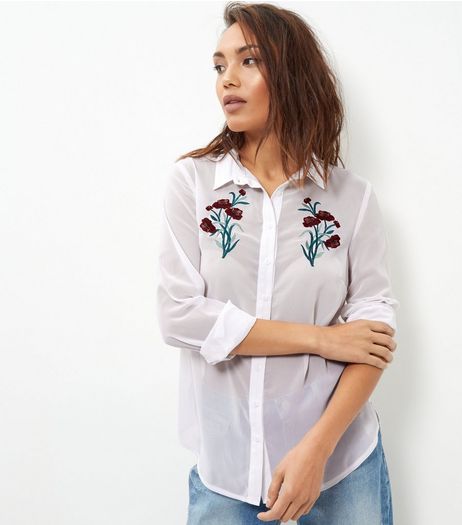White Rose Embroidered Long Sleeve Shirt | New Look