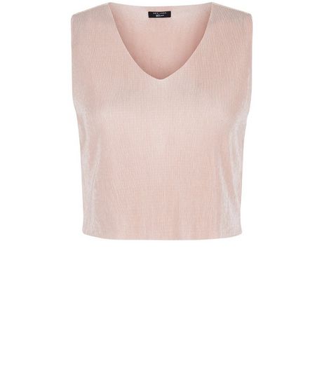 Teens Shell Pink Pleated V Neck Crop Top | New Look