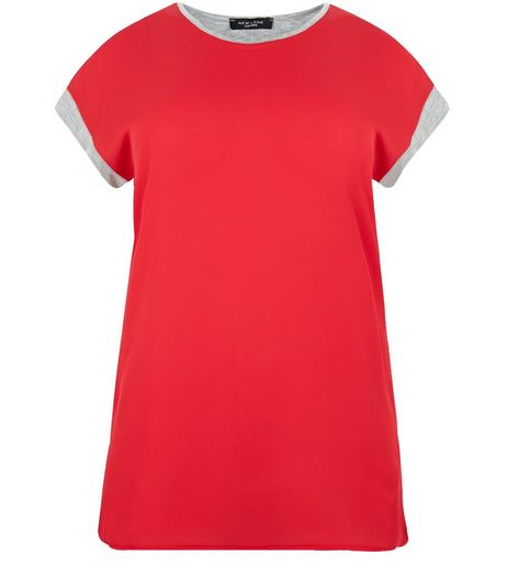 Curves Red Contrast Trim T-Shirt | New Look