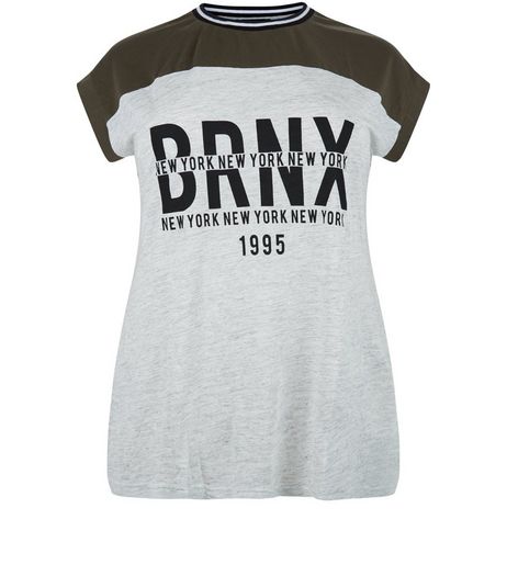 Curves Khaki BRNX Colour Block T-Shirt | New Look
