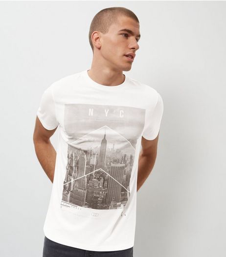 White Seatle City Print Panel T-Shirt | New Look