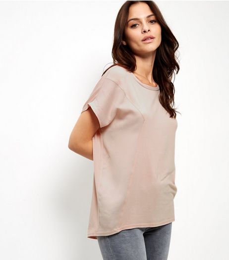 Shell Pink Side Panel Sateen T-Shirt | New Look