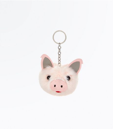 Shell Pink Faux Fur Piglet Pom Pom Keyring | New Look