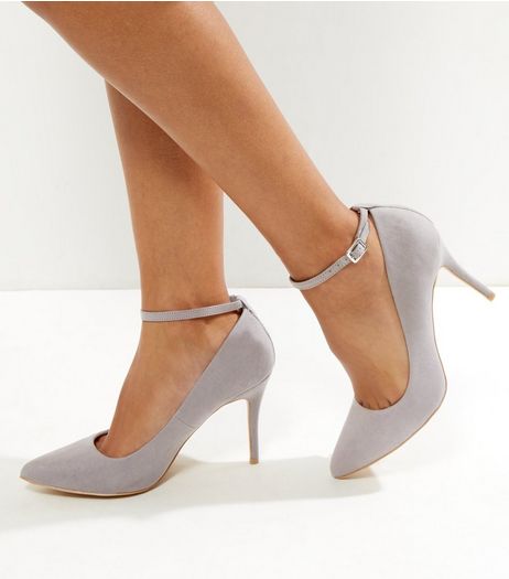 Grey Suedette Ankle Strap Court Shoes | New Look