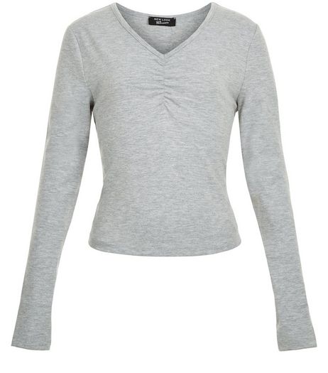 Teens Grey Ruched Front Long Sleeve Top | New Look