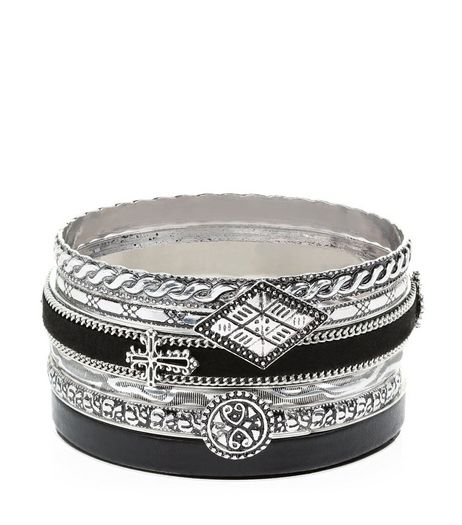Silver Tribal Print Bangles | New Look