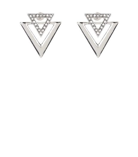 Silver Triangle Diamante Earrings | New Look