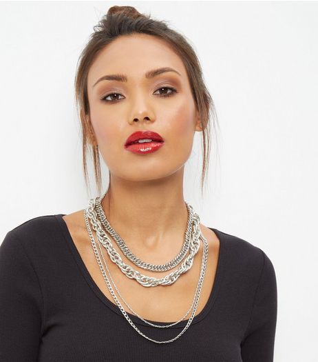 Silver Layered Chunky Necklace | New Look