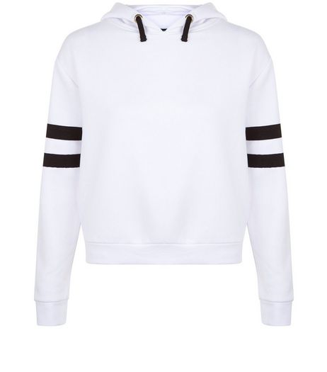 Teens White Stripe Sleeve Hoodie | New Look