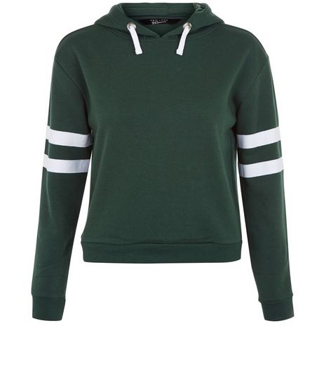 Teens Green Stripe Sleeve Hoodie | New Look