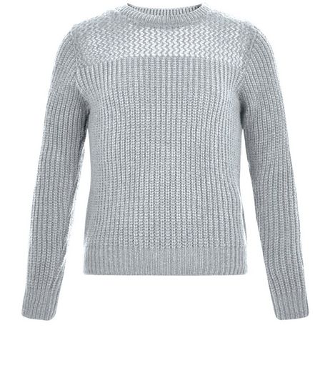 Girls Grey Mesh Panel Ribbed Jumper | New Look
