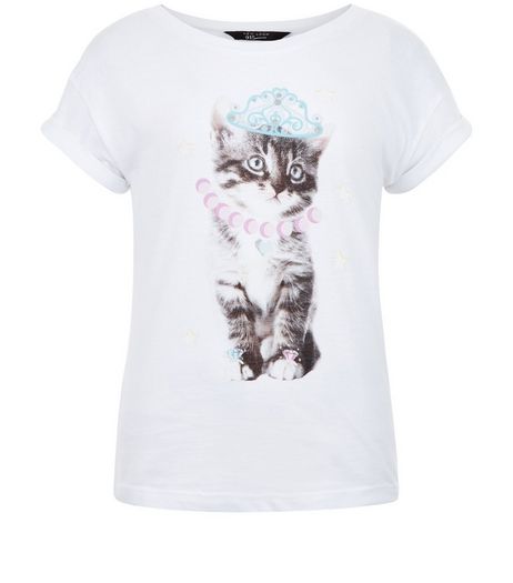 Teens White Kitten T-Shirt | New Look