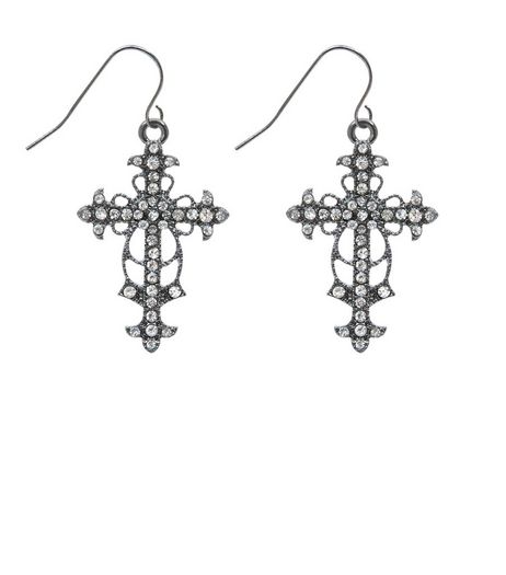 Silver Diamante Cross Drop Earrings | New Look