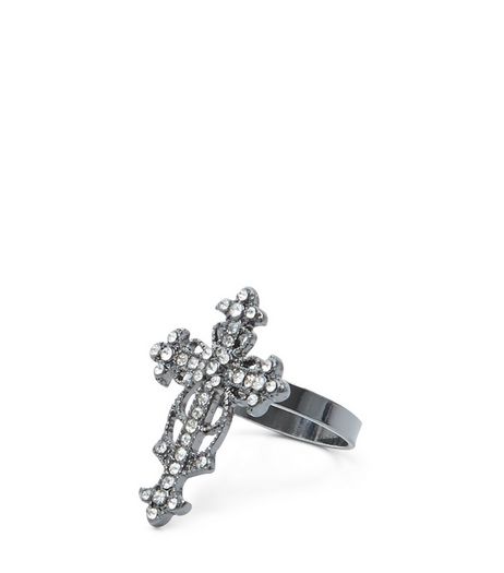 Silver Diamante Cut Out Cross Ring | New Look