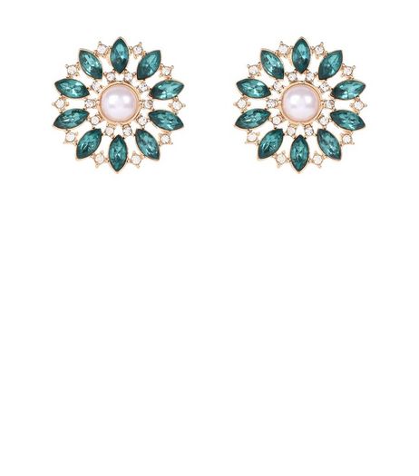 Green Flower Stud Earrings | New Look