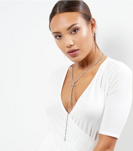 Silver Diamante Cross Necklace | New Look
