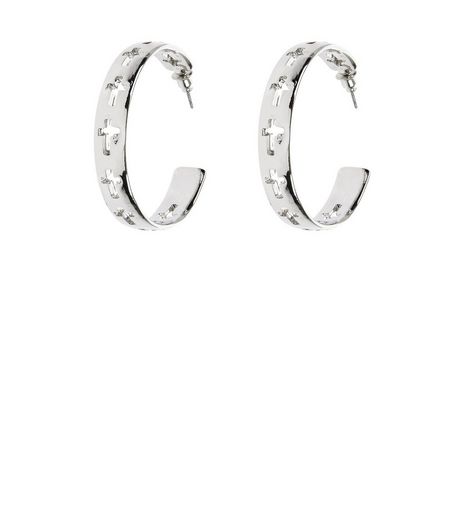 Silver Cross Cut Out Hoop Earrings | New Look