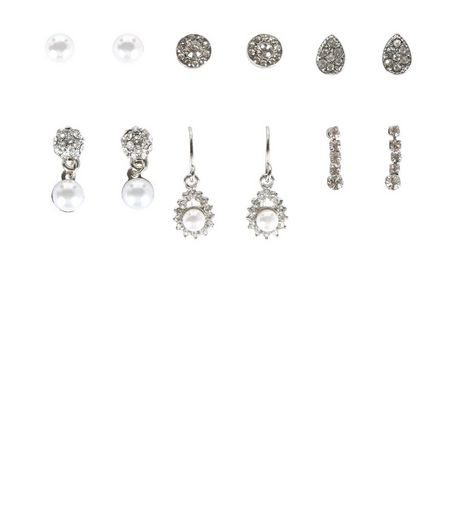 6 Pack Crystal Diamante Stud Earrings | New Look