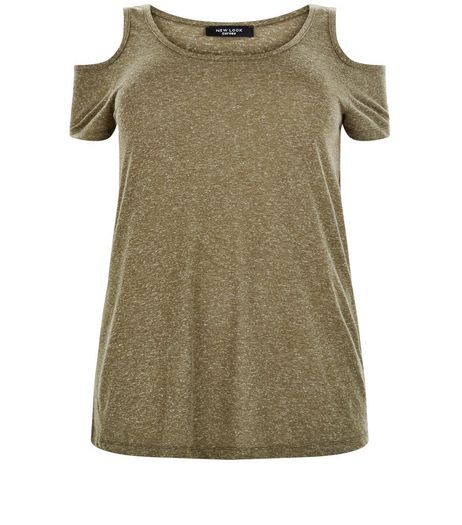 Curves Khaki Cold Shoulder Top | New Look