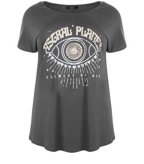Curves Grey Abstract Eye Print T-Shirt | New Look