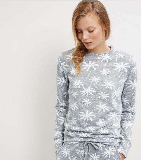 Grey Palm Tree Print Sweater | New Look
