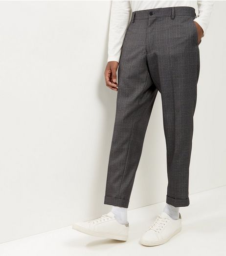 Light Grey Check Cropped Suit Trousers | New Look