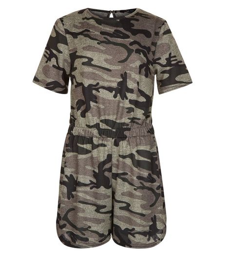 Teens Khaki Camo Print Playsuit | New Look