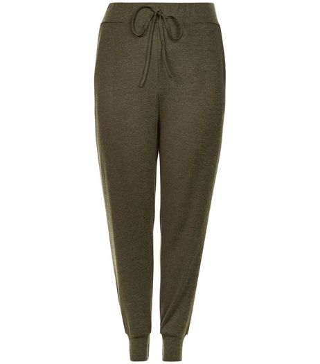 Curves Khaki Fine Knit Joggers | New Look