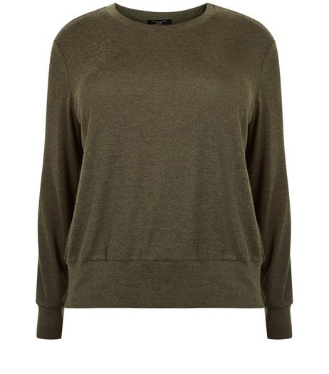 Curves Khaki Fine Knit Top | New Look