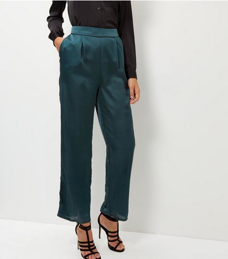 Dark Green Sateen Trousers | New Look