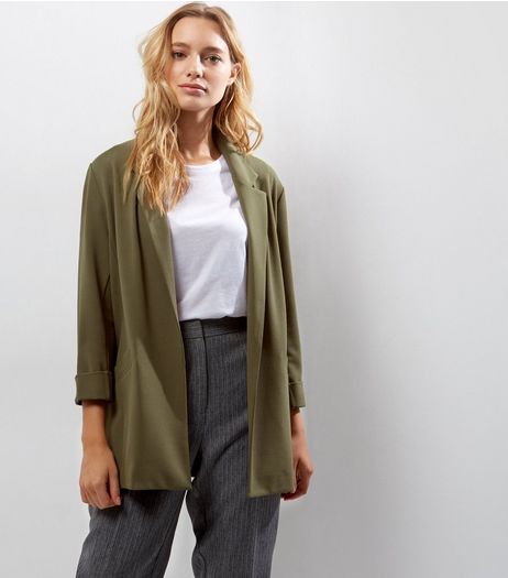 Khaki Crepe Scuba Blazer | New Look