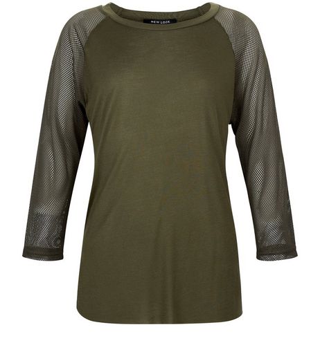 Teens Khaki Mesh Sleeve Top | New Look