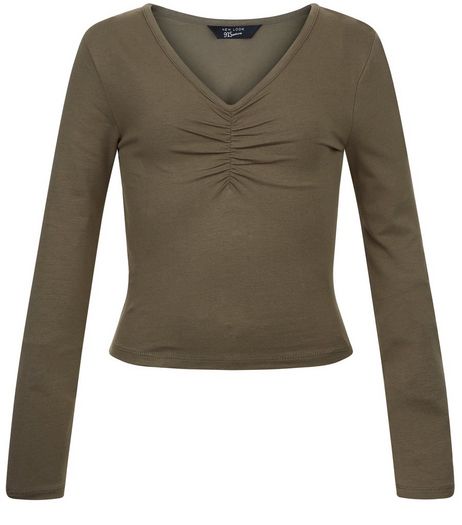 Teens Khaki Ruched Front V Neck Top | New Look