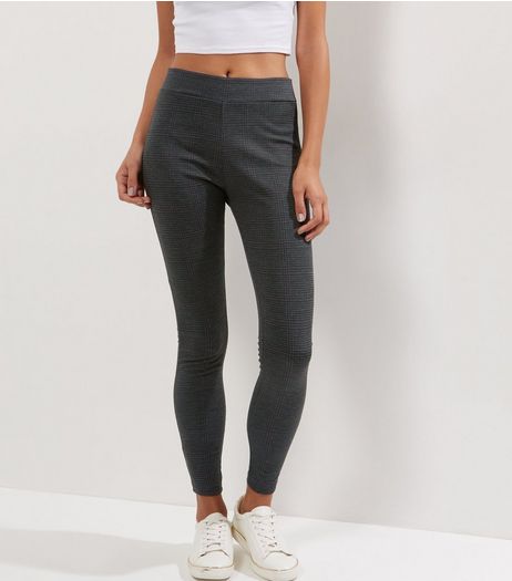 Grey Check High Waisted Leggings | New Look